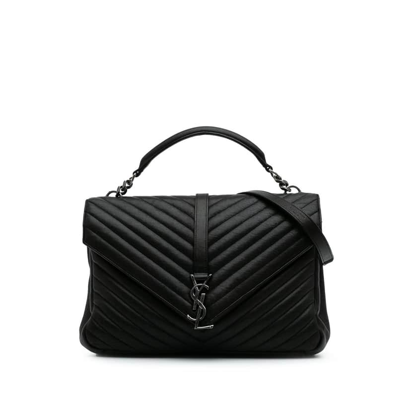 Saint Laurent Large Monogram Chevron Sheepskin College Bag Black Leather Good condition - Front View