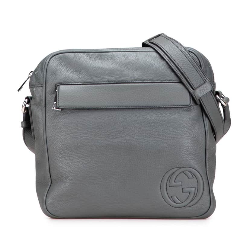 Gucci Medium Pebbled Calfskin Soho Messenger Bag Grey Leather Good condition - Front View