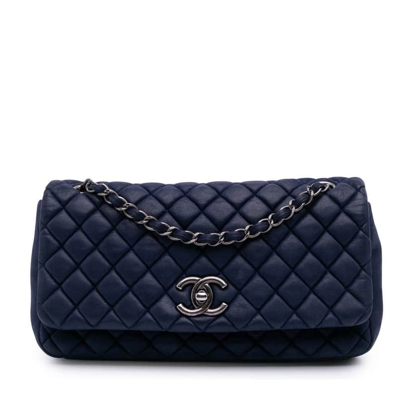 Chanel Large Calfskin New Bubble Flap Blue Leather Good condition - Front View