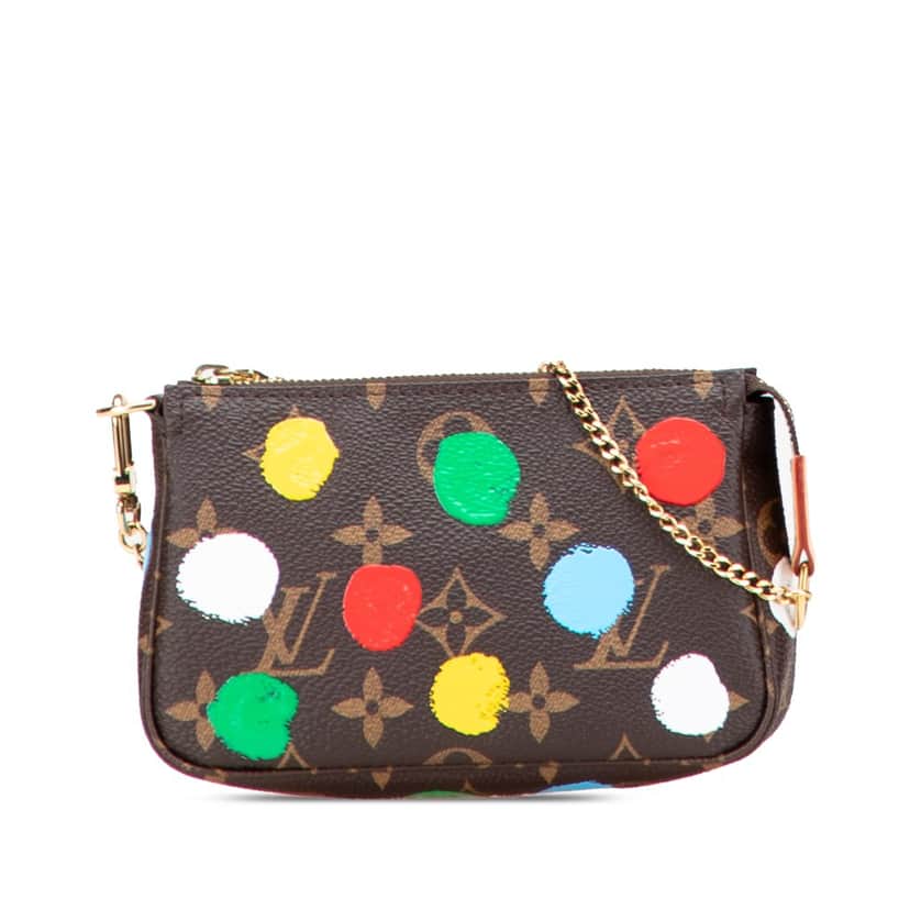 Louis Vuitton Yayoi Kusama Monogram Painted Dots Mini Pochette Accessoires Brown Canvas Good condition - Front View