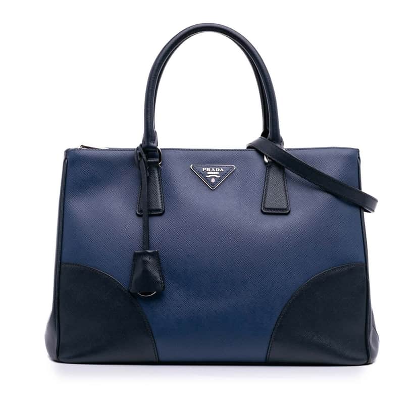 Prada Medium Bicolor Saffiano Lux Galleria Double Zip Satchel Blue Leather Good condition - Front View