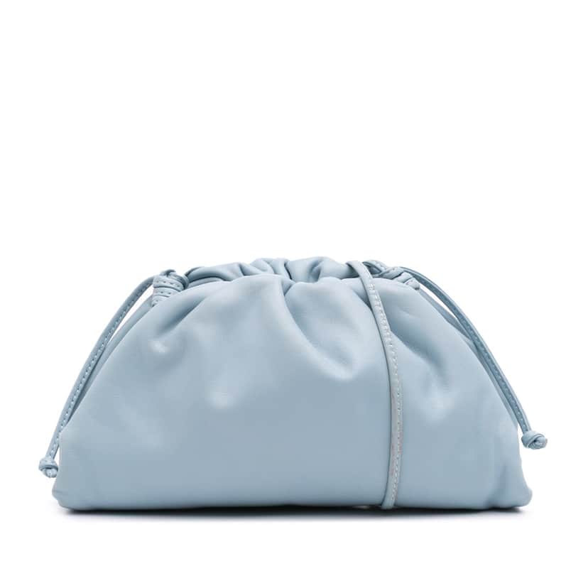 Bottega Veneta Lambskin The Mini Pouch Crossbody Blue Leather Good condition - Front View