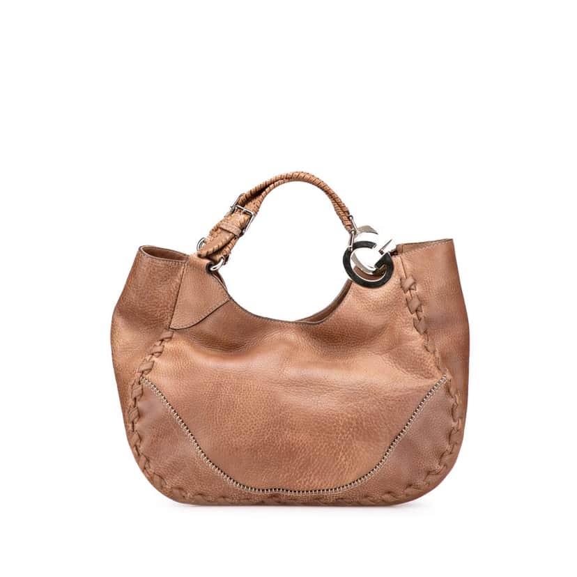 Gucci Medium Grained Calfskin Charlotte Hobo Brown Leather Good condition - Front View