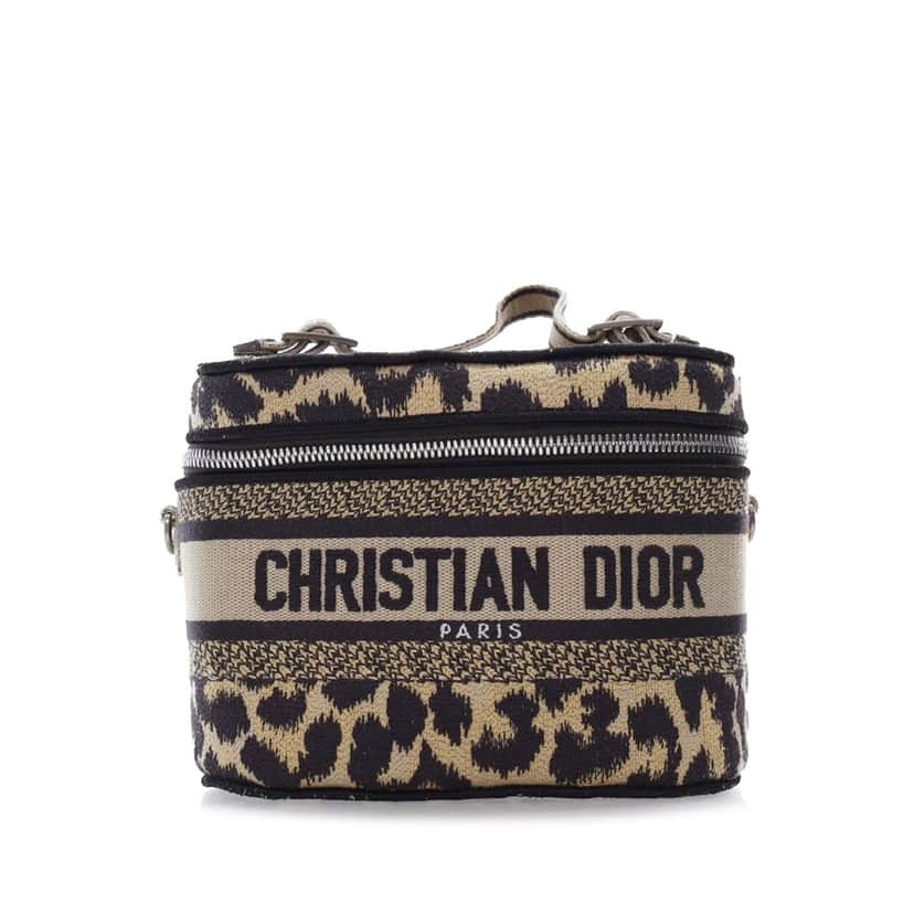 Dior Mizza Small Embroidered Canvas Diortravel Leopard Vanity Case Brown Canvas Good condition - Front View