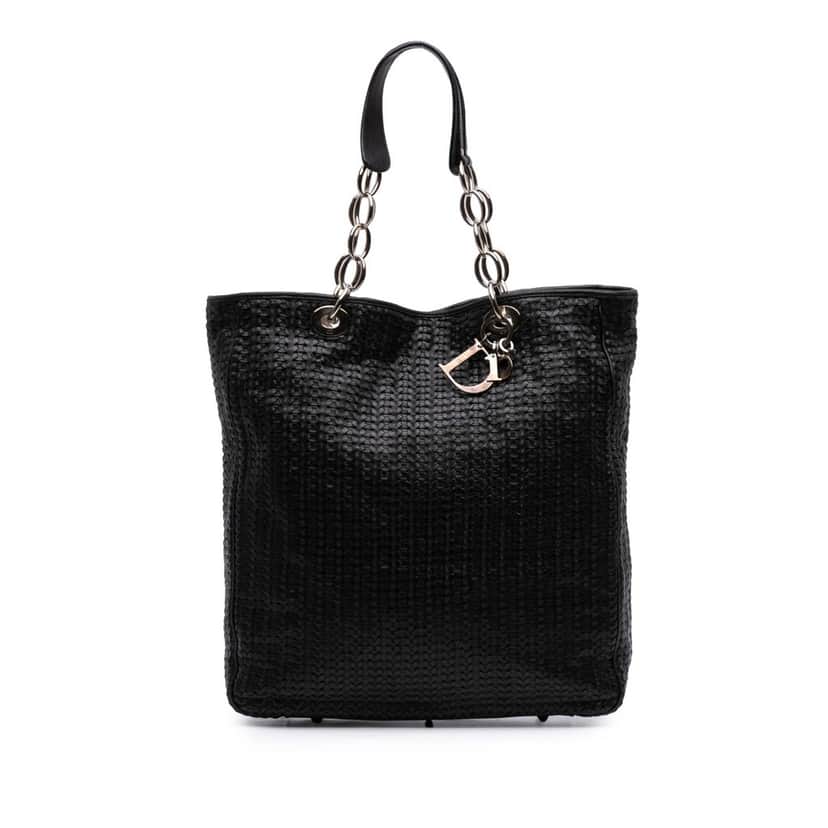 Dior Woven Lambskin Lady Dior Soft Shopping Tote Black Leather Good condition - Front View