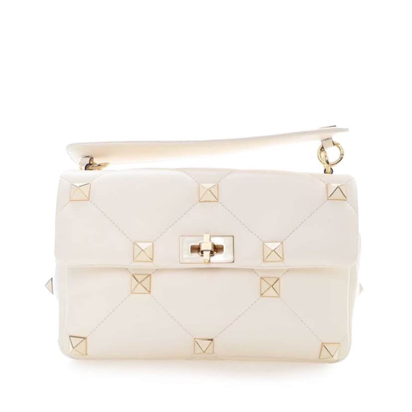 Valentino Large Nappa Roman Stud Satchel White Leather Good condition - Front View
