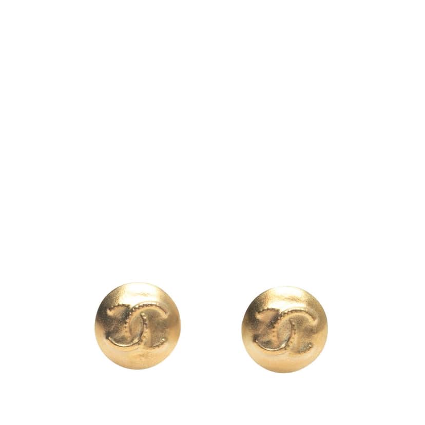 Chanel CC Gold Plated Round Clip on Earrings Gold Metal Good condition - Front View