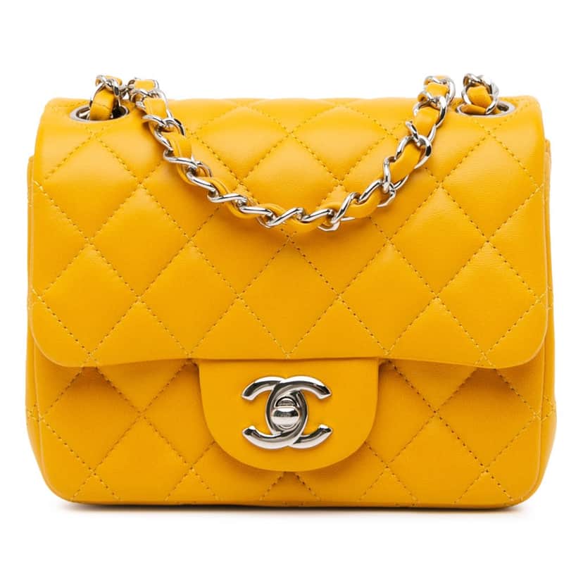 Chanel Mini Square Classic Lambskin Single Flap Yellow Leather Good condition - Front View