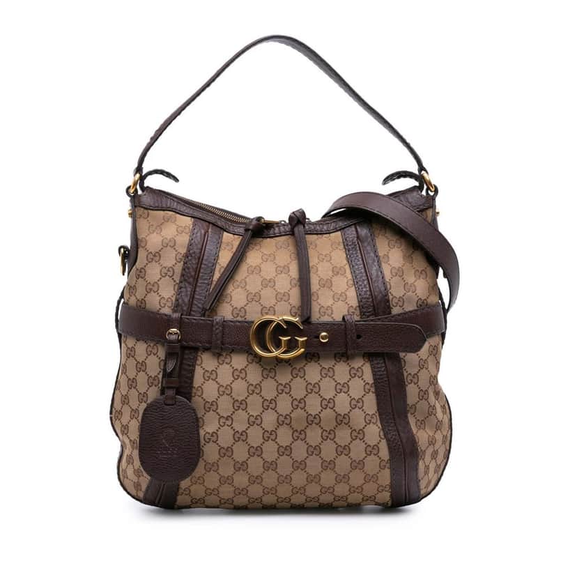 Gucci Medium GG Canvas Running Satchel Brown Canvas Good condition - Front View