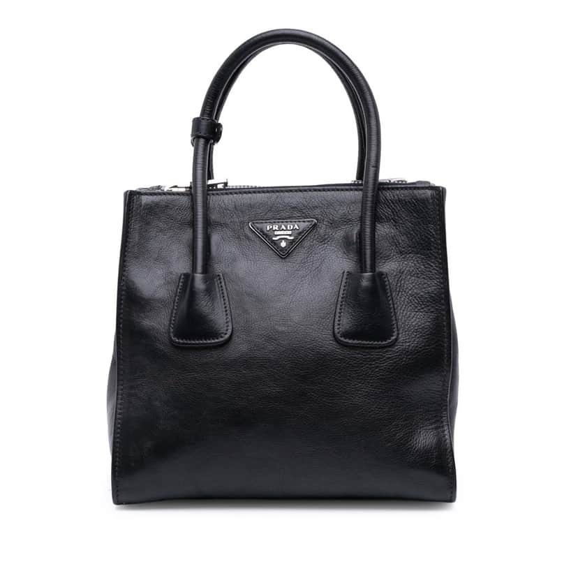 Prada Glace Calf Twin Pocket Satchel Black Leather Good condition - Front View