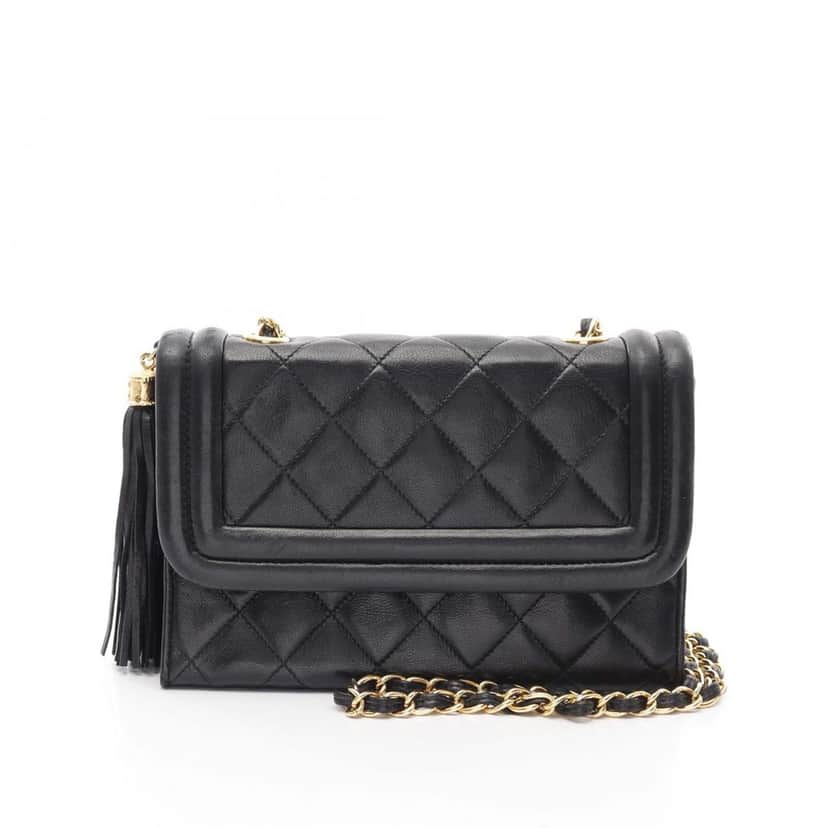 Chanel Quilted Lambskin Tassel Flap Black Leather Good condition - Front View
