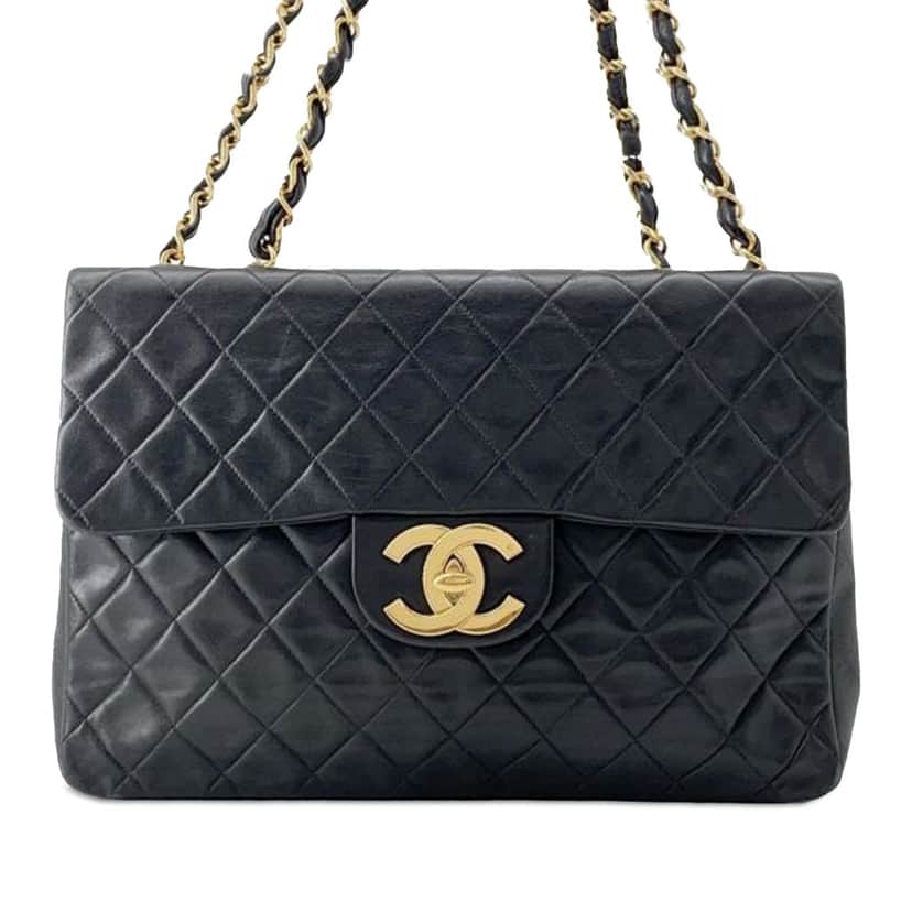 Chanel Jumbo XL Classic Lambskin Single Flap Black Leather Good condition - Front View