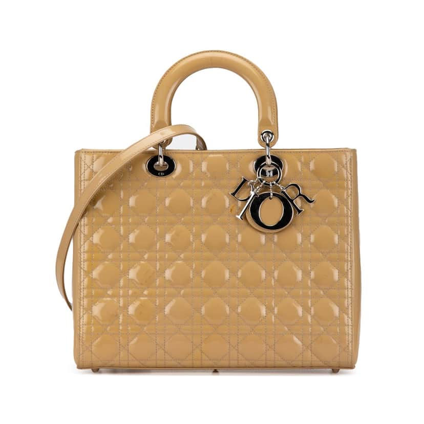Dior Large Patent Cannage Lady Dior Brown Leather Good condition - Front View