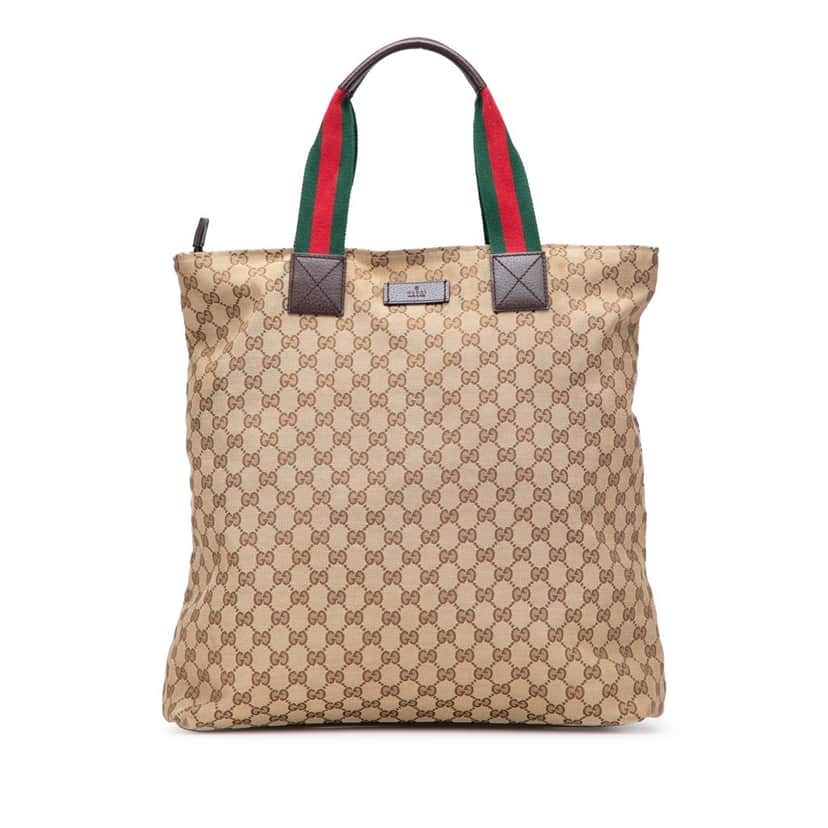 Gucci GG Canvas Web Tote Brown Canvas Good condition - Front View