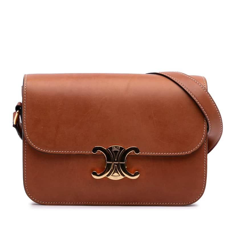 Celine Classique Natural Calfskin Triomphe Crossbody Brown Leather Good condition - Front View