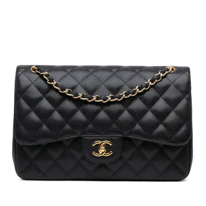 Chanel Jumbo Classic Caviar Double Flap Black Leather Good condition - Front View