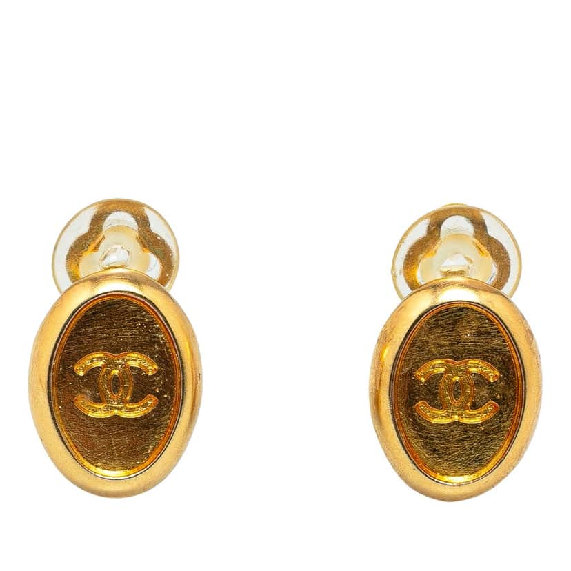 Chanel Gold Plated CC Clip On Earrings Gold Metal Good condition - Front View