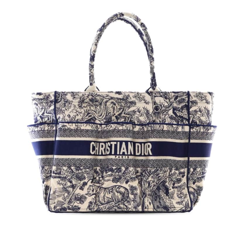 Dior Canvas Embroidered Toile De Jouy Catherine Tote Blue Canvas Good condition - Front View