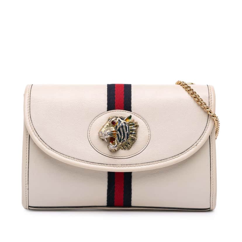 Gucci Small Leather Rajah Web Chain Satchel White Leather Good condition - Front View