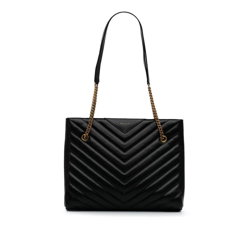 Saint Laurent Medium Chevron Grain De Poudre Tribeca Shopping Tote Black Leather Good condition - Front View