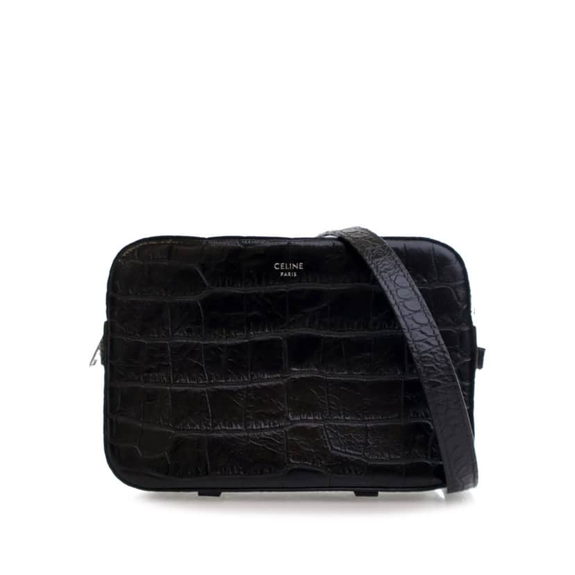 Celine Croc Embossed Leather Horizontal Phone Pouch Crossbody Black Leather Good condition - Front View