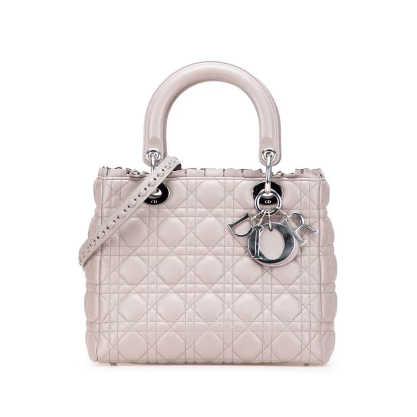 Dior Medium Lambskin Cannage Ruffle Trim Lady Dior Brown Leather Good condition - Front View