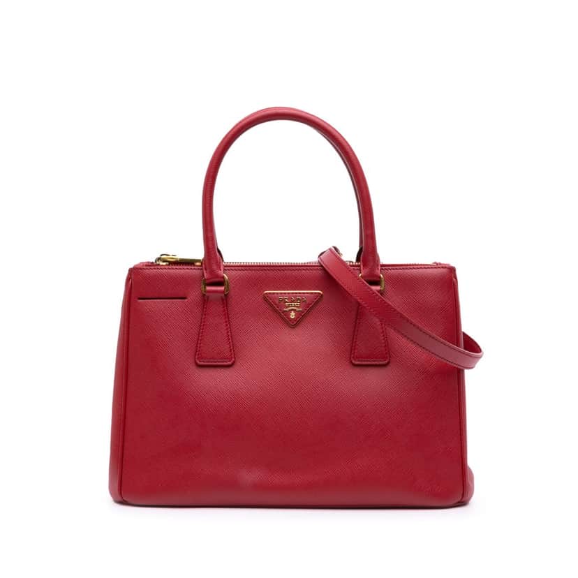 Prada Small Saffiano Lux Galleria Double Zip Satchel Red Leather Good condition - Front View