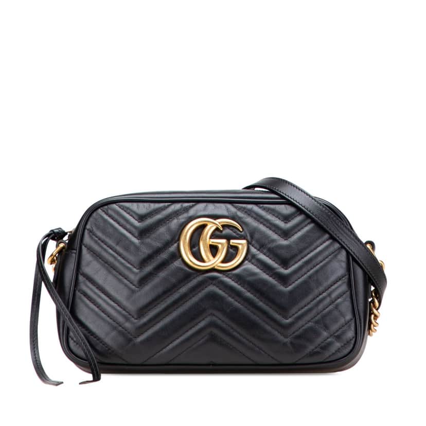 Gucci Small GG Marmont Matelasse Leather Crossbody Black Leather Good condition - Front View