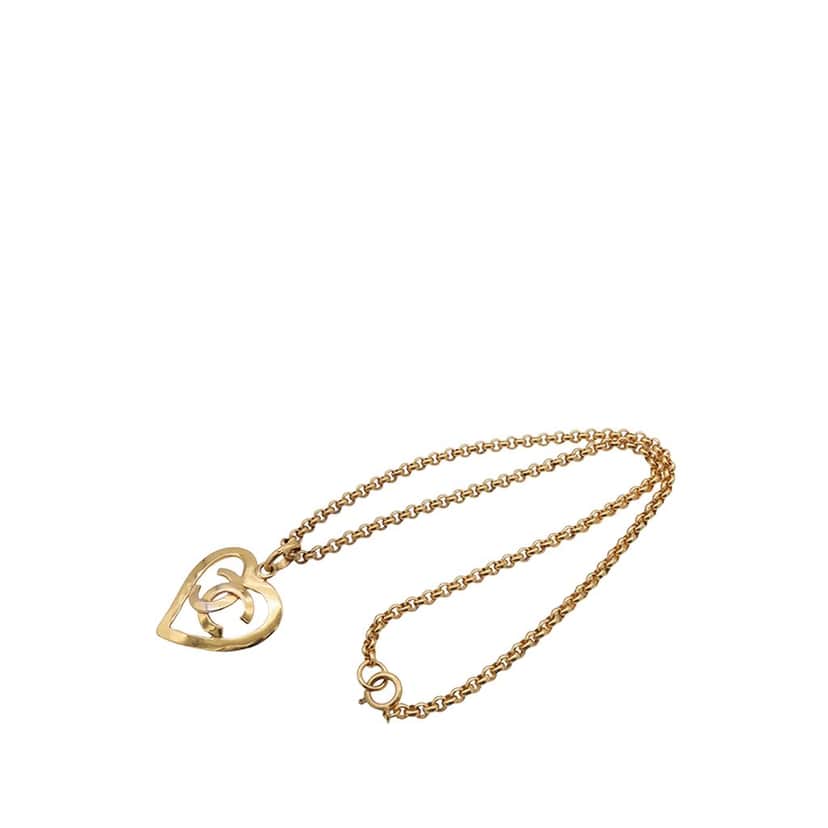 Chanel CC Gold Plated Heart Pendant Necklace Gold Metal Good condition - Front View