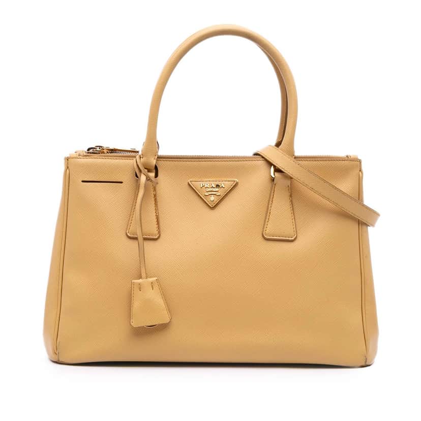 Prada Small Saffiano Lux Galleria Double Zip Satchel Yellow Leather Good condition - Front View