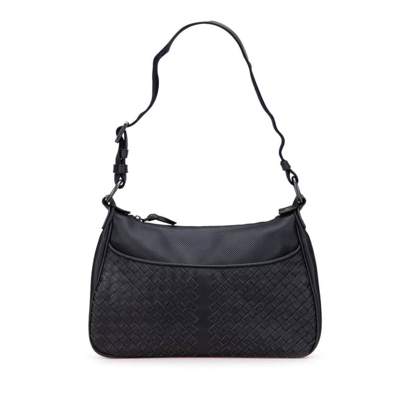 Bottega Veneta Coated Canvas Intrecciato Shoulder Bag Black Canvas Good condition - Front View