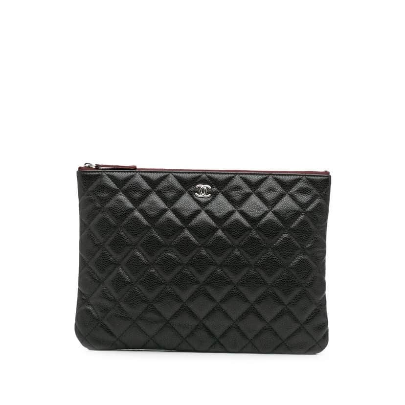 Chanel Medium Quilted Caviar O Case Clutch Black Leather Good condition - Front View