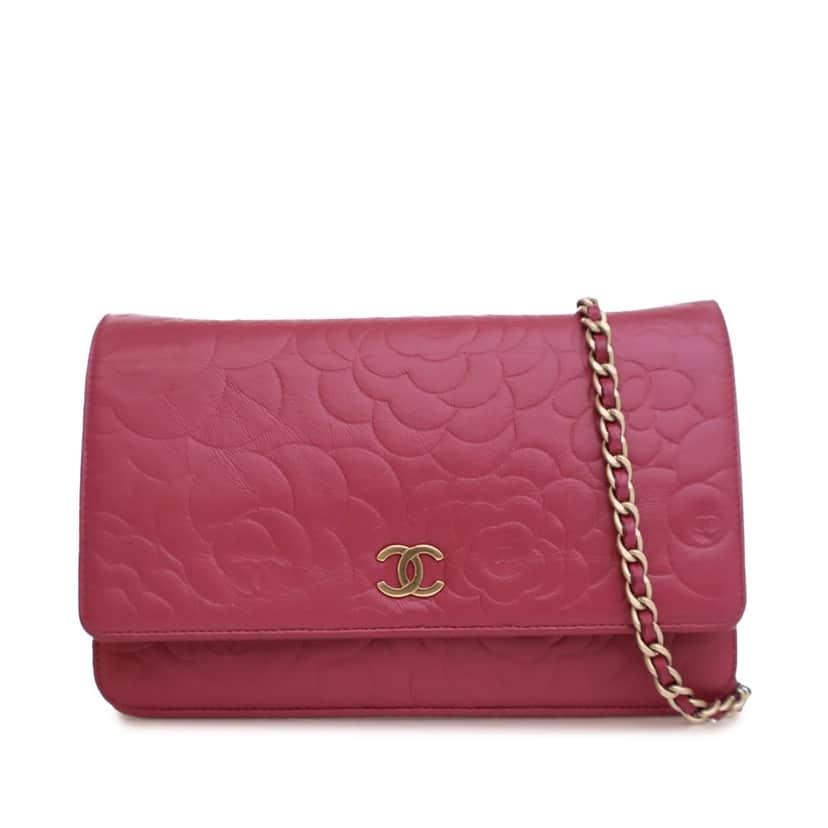 Chanel Embossed Lambskin Camellia Wallet On Chain Pink Leather Good condition - Front View
