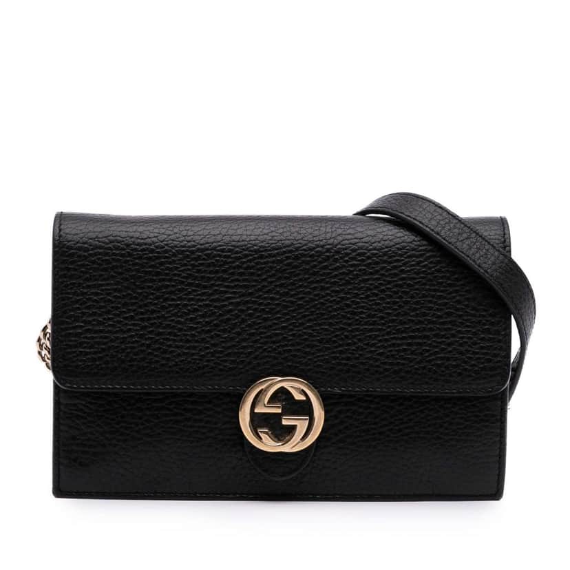 Gucci Leather Interlocking G Dollar Wallet on Chain Black Leather Good condition - Front View
