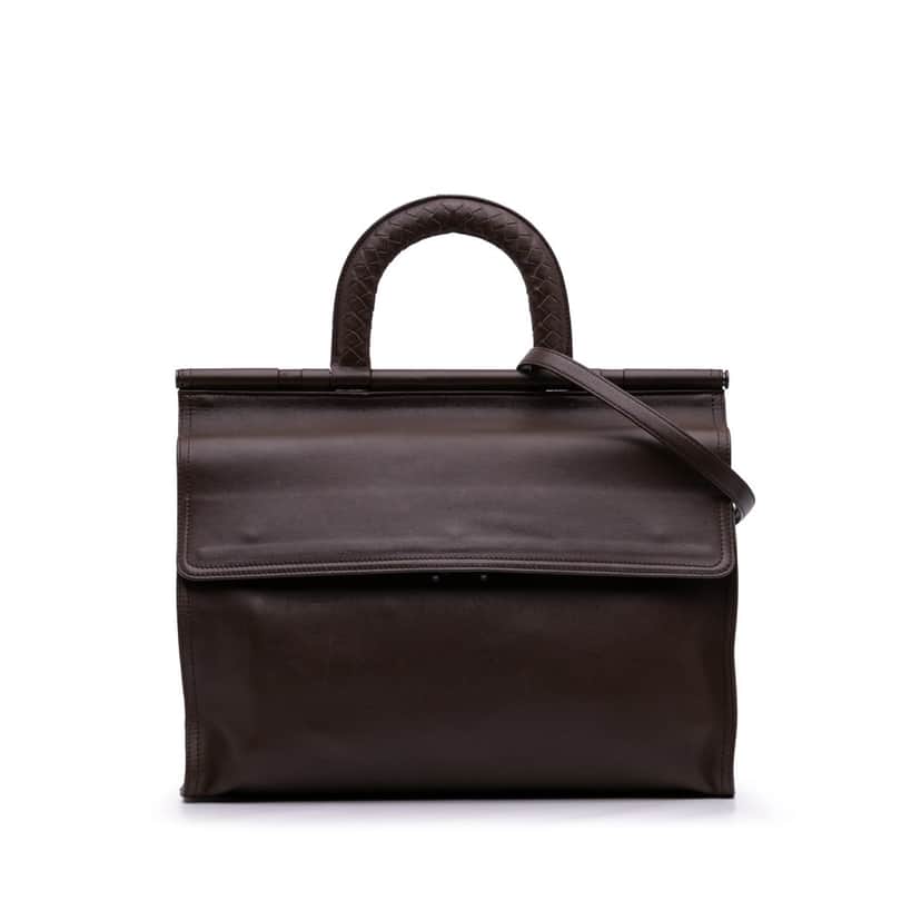 Bottega Veneta Intrecciato Trimmed Nappa Satchel Brown Leather Good condition - Front View