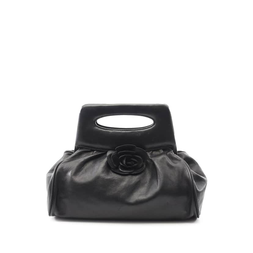 Chanel Lambskin Camellia Handbag Black Leather Good condition - Front View