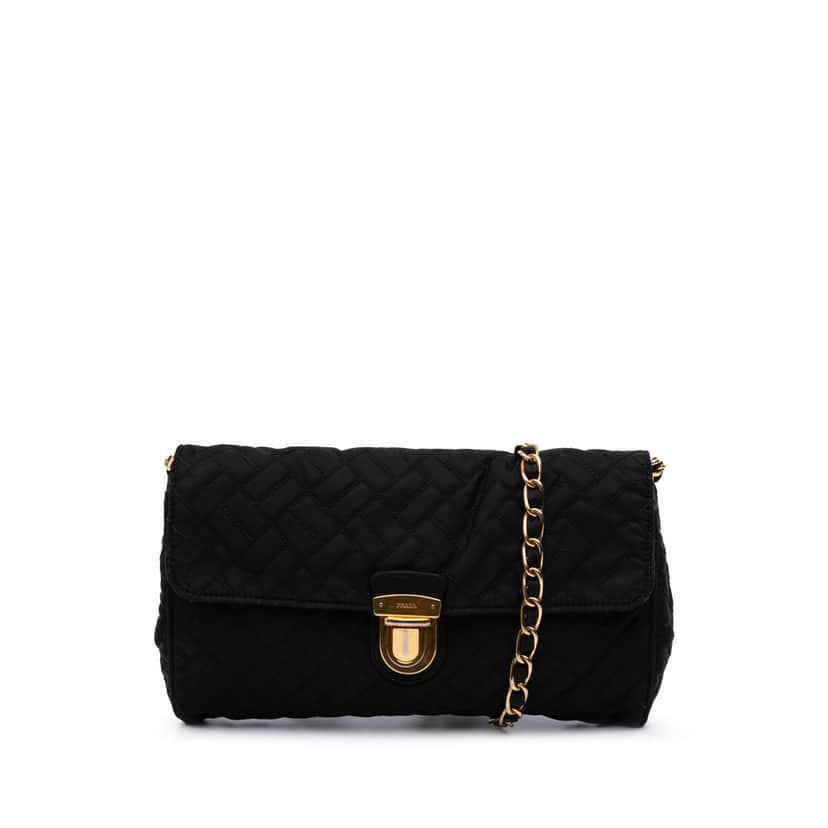 Prada Impuntu Tessuto Chain Crossbody Black Good condition - Front View