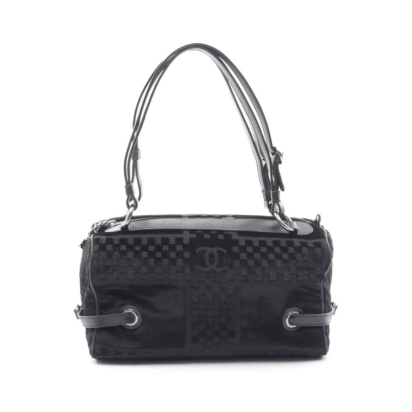 Chanel CC Check Embossed Velvet Belted Side Shoulder Bag Black Velvet Good condition - Front View