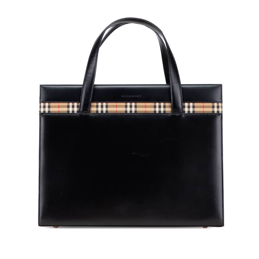 Burberry House Check Trimmed Leather Tote Black Leather Good condition - Front View