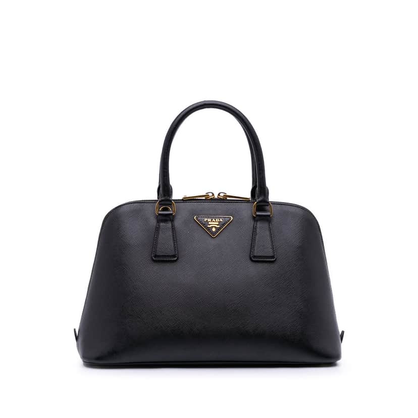 Prada Medium Saffiano Lux Promenade Satchel Black Leather Good condition - Front View