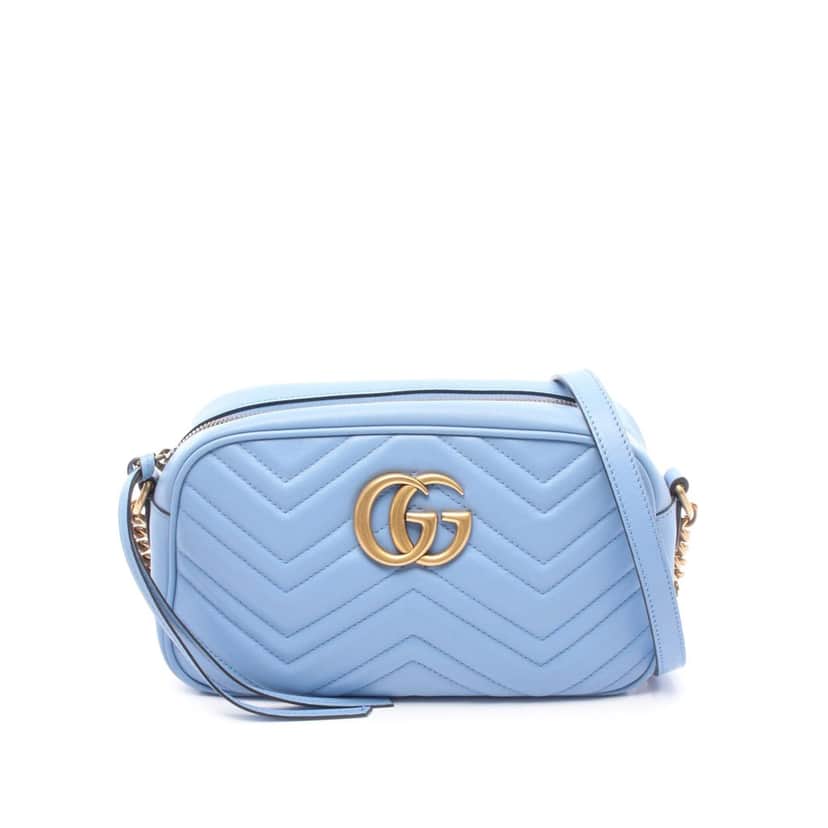 Gucci Small GG Marmont Matelasse Leather Crossbody Blue Leather Good condition - Front View