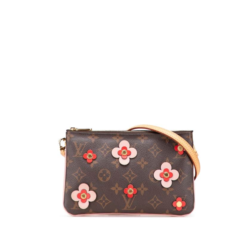 Louis Vuitton Monogram Blooming Flowers Double Zip Pochette Brown Canvas Good condition - Front View