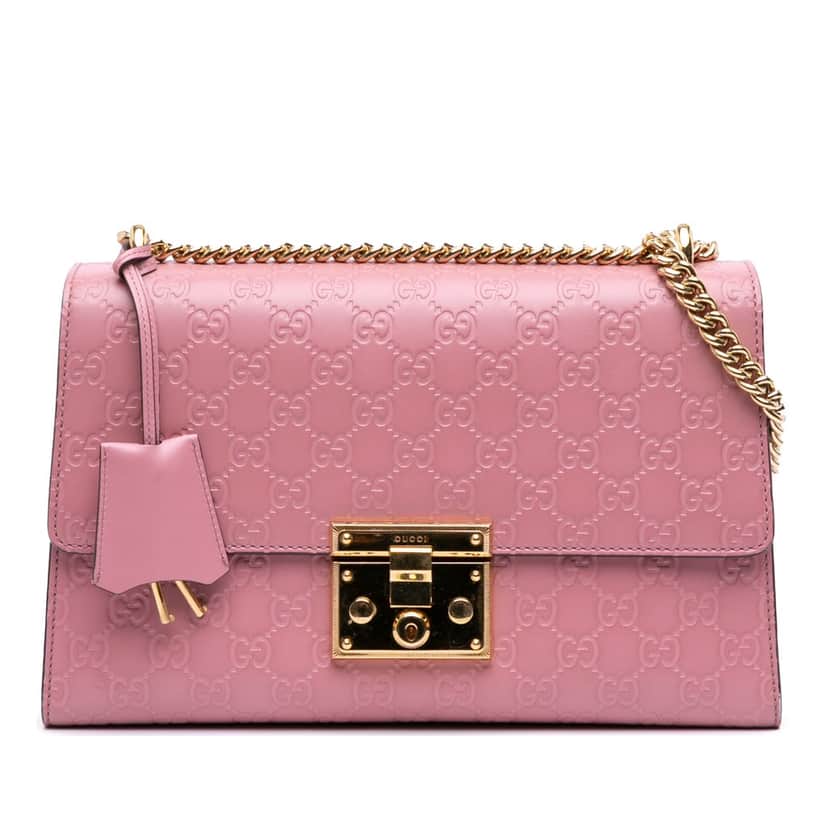 Gucci Medium Guccissima Padlock Shoulder Bag Pink Leather Good condition - Front View