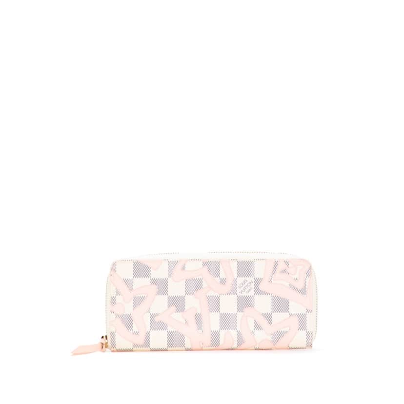 Louis Vuitton Damier Azur Tahitienne Clemence Zippy Wallet White Canvas Good condition - Front View