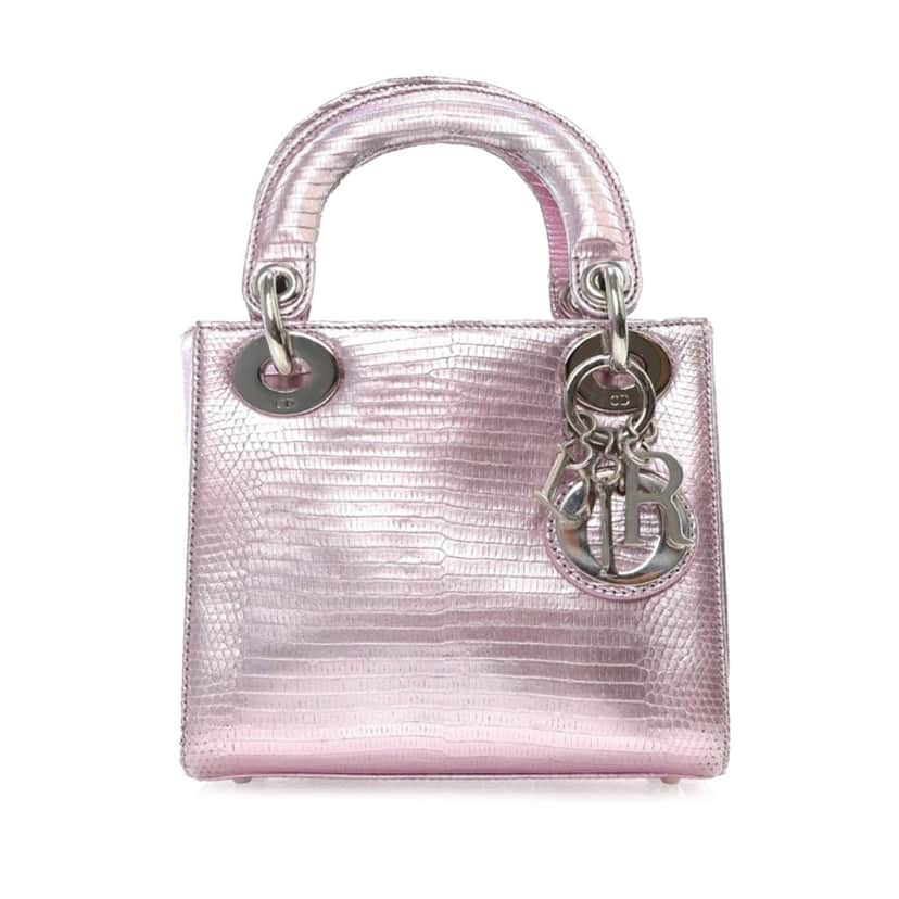 Dior Mini Metallic Lizard Leather Lady Dior Pink Leather Good condition - Front View