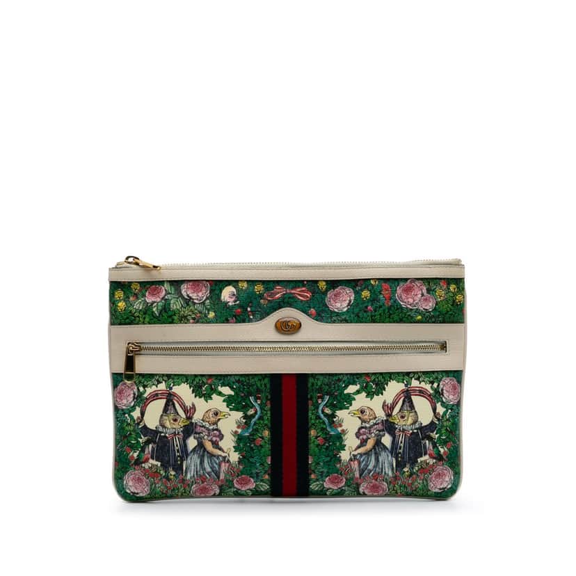Gucci Yuko Higuchi Coated Canvas Ophidia Web Clutch Green Canvas Good condition - Front View