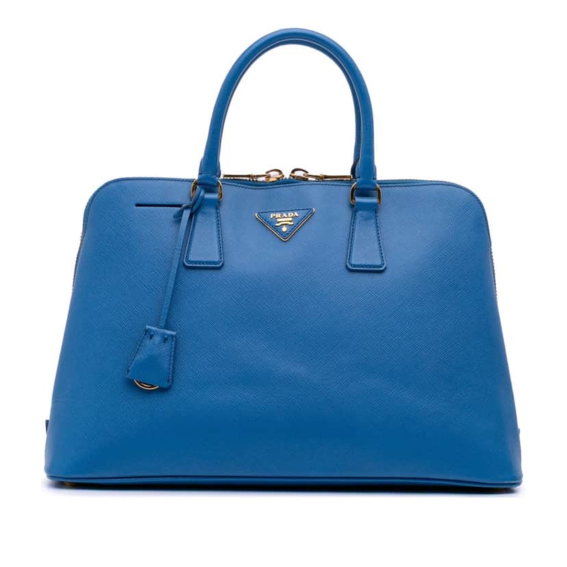 Prada Large Saffiano Lux Promenade Satchel Blue Leather Good condition - Front View