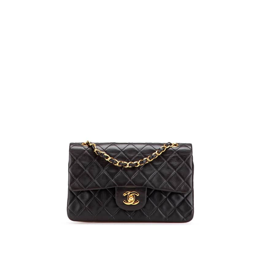 Chanel Small Classic Lambskin Double Flap Black Leather Good condition - Front View