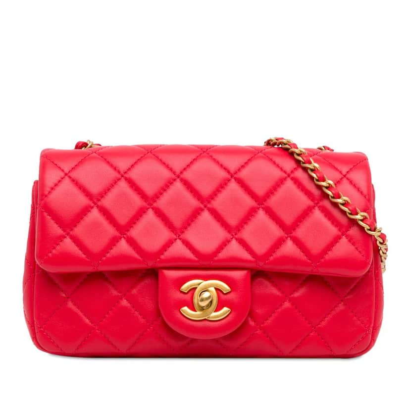 Chanel Mini Rectangular Lambskin Pearl Crush Flap Red Leather Good condition - Front View