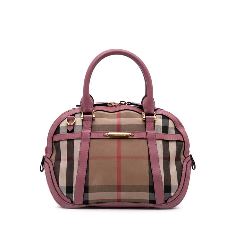Burberry Small Leather Trimmed House Check Canvas Bridle Orchard Satchel Brown Canvas Good condition - Front View